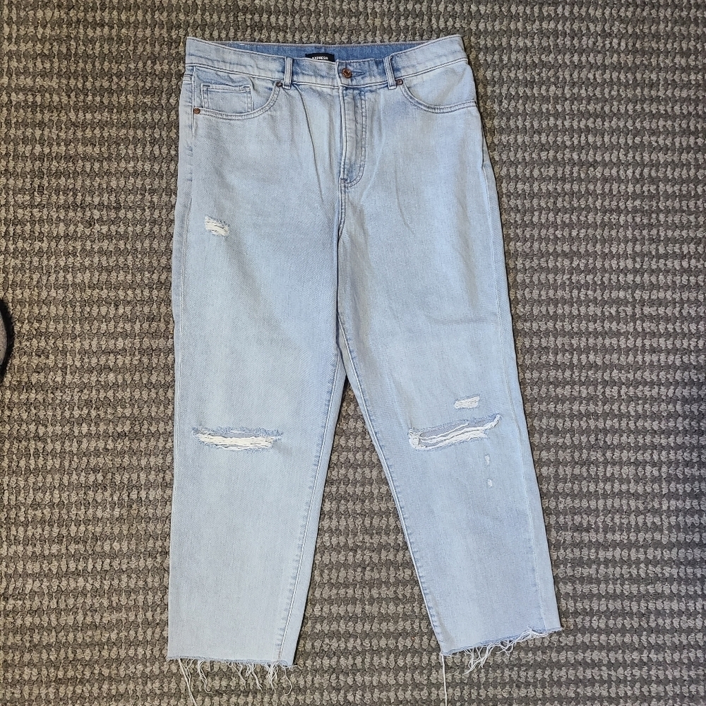 Express Mom Jean Super‎ High Rise Light Blue Distressed Jeans 8